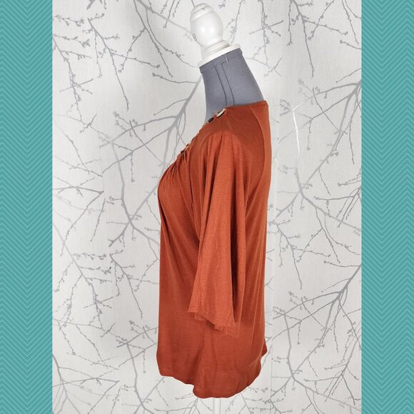 Reba Orange Cotton Blend Beaded Jewel Half Sleeve Top - Picture 3 of 5